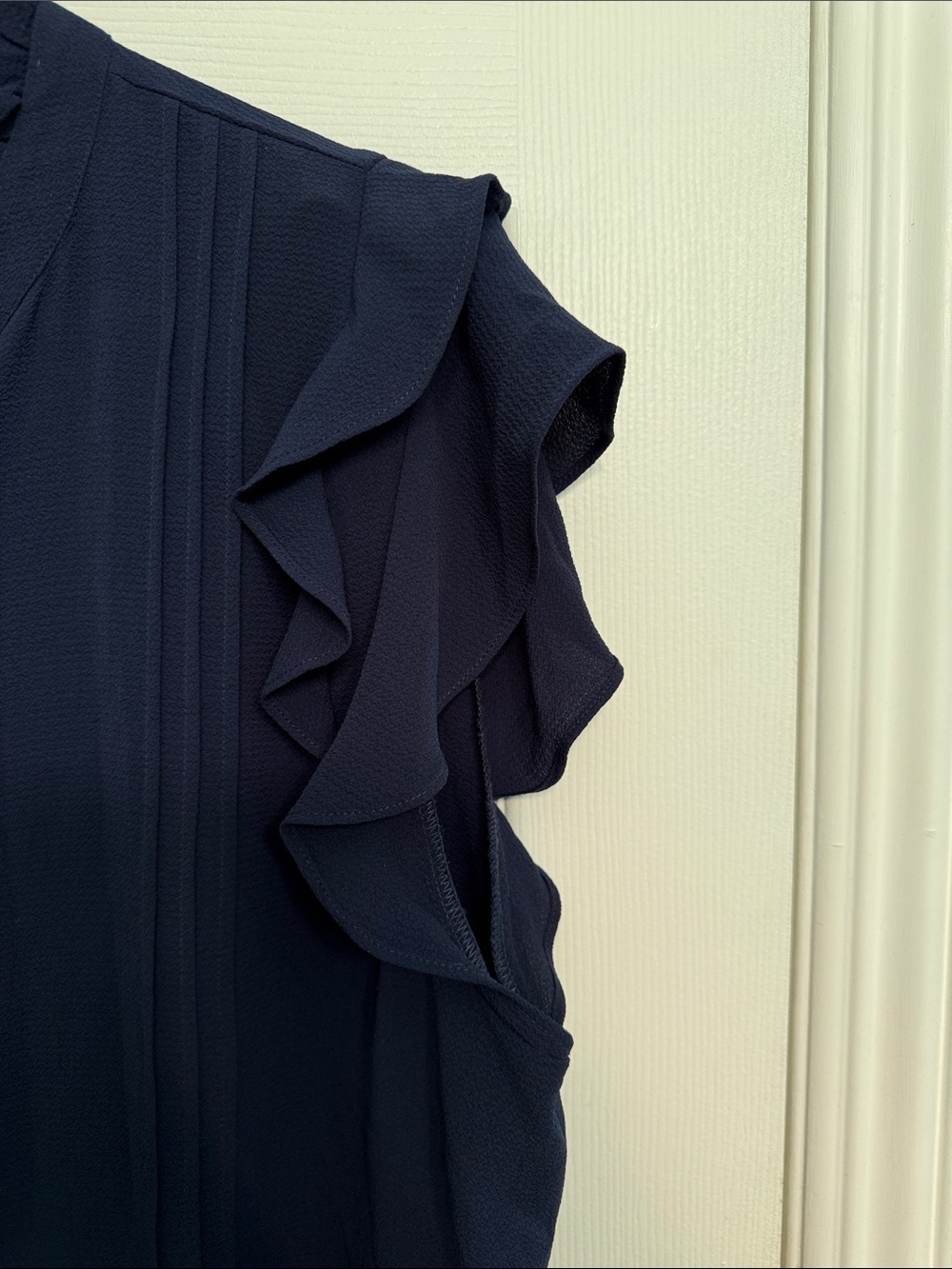CeCe Navy Ruffle Sleeve Button-Front Blouse - Picture 5 of 6